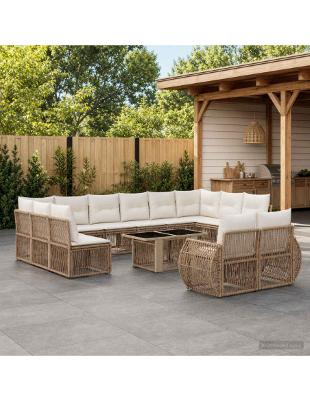 Set Divano da Giardino 13 pz Beige e Bianco Crema polyrattan