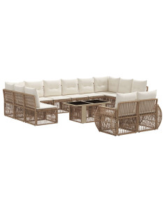 Set Divano da Giardino 13 pz Beige e Bianco Crema polyrattan 2