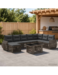 Set Divano da Giardino 9 pz Grigio e Grigio Scuro polyrattan