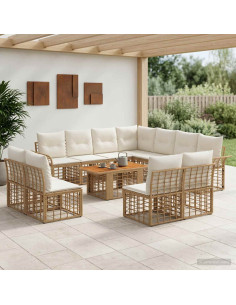 Set Divano da Giardino 12 pz Naturale e Bianco Crema polyrattan