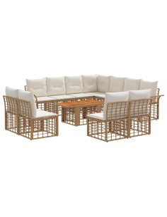 Set Divano da Giardino 12 pz Naturale e Bianco Crema polyrattan 2