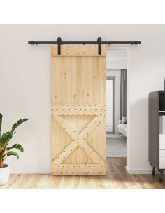 Porta scorrevole Naturale e Nero 90 x 210 cm
