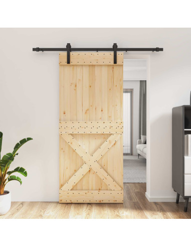 Porta scorrevole Naturale e Nero 90 x 210 cm