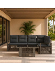 Set Divano da Giardino 5 pz Grigio e Grigio Scuro polyrattan