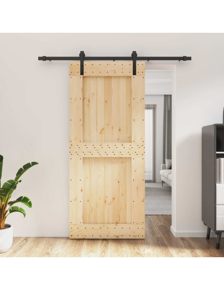 Porta scorrevole Naturale e Nero 90 x 210 cm