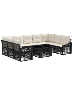 Set Divano da Giardino 10 pz Nero e Bianco Crema polyrattan 2