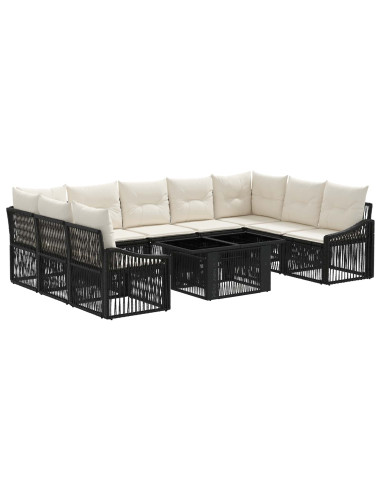 Set Divano da Giardino 10 pz Nero e Bianco Crema polyrattan