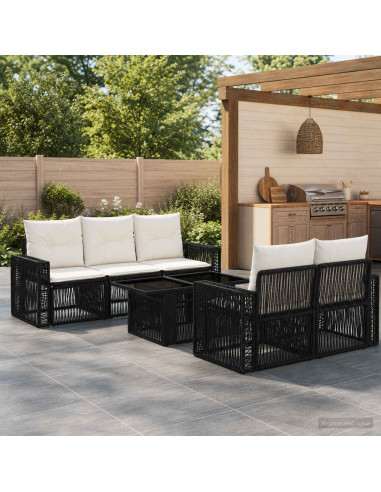 Set Divano da Giardino 6 pz Nero e Bianco Crema polyrattan