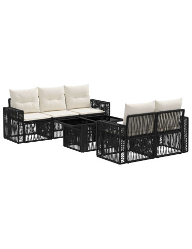 Set Divano da Giardino 6 pz Nero e Bianco Crema polyrattan