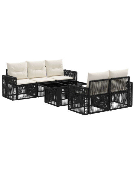 Set Divano da Giardino 6 pz Nero e Bianco Crema polyrattan