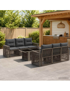Set Divano da Giardino 7 pz Grigio e Grigio Scuro polyrattan