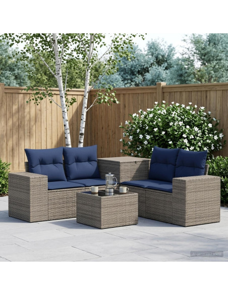 Set di divani 6 pz Grigio e Blu Navy Rattan sintetico e Acciaio