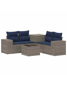 Set di divani 6 pz Grigio e Blu Navy Rattan sintetico e Acciaio 2