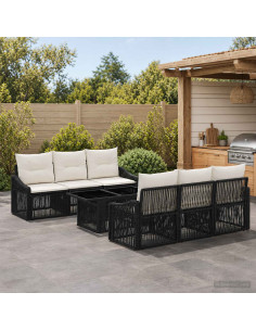 Set Divano da Giardino 7 pz Nero e Bianco Crema polyrattan