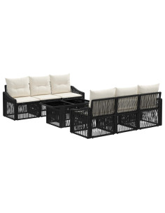 Set Divano da Giardino 7 pz Nero e Bianco Crema polyrattan 2