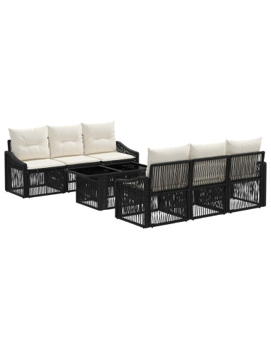 Set Divano da Giardino 7 pz Nero e Bianco Crema polyrattan