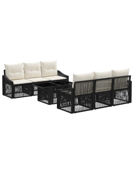 Set Divano da Giardino 7 pz Nero e Bianco Crema polyrattan