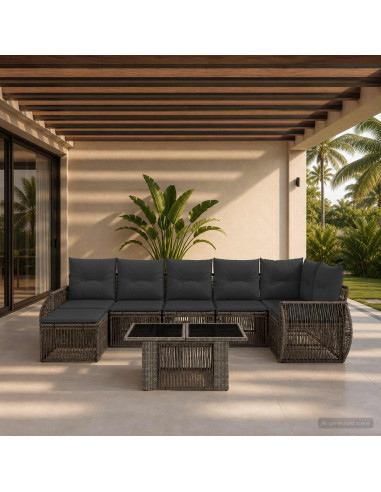 Set Divano da Giardino 8 pz Grigio e Grigio Scuro polyrattan