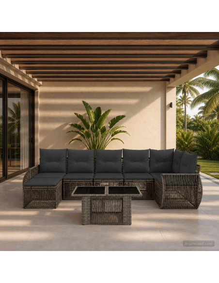 Set Divano da Giardino 8 pz Grigio e Grigio Scuro polyrattan