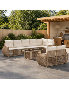 Set Divano da Giardino 9 pz Beige e Bianco Crema polyrattan
