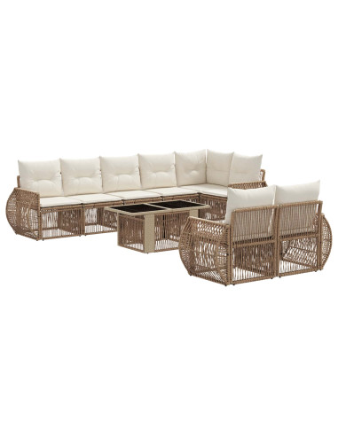 Set Divano da Giardino 9 pz Beige e Bianco Crema polyrattan