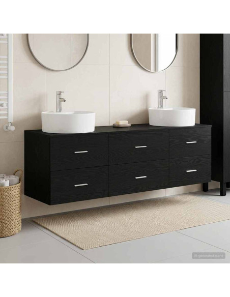 Set di Armadi da Bagno 3 pz Nero 62,5 x 44,5 x 50 cm