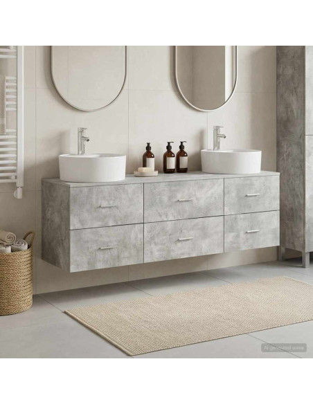 Set di Armadi da Bagno 3 pz Grigio Cemento 62,5 x 44,5 x 50 cm