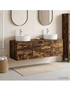 Set di Armadi da Bagno 3 pz Rovere Fumo 62,5 x 44,5 x 50 cm