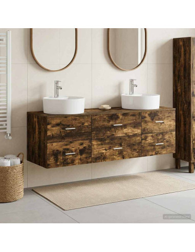 Set di Armadi da Bagno 3 pz Rovere Fumo 62,5 x 44,5 x 50 cm