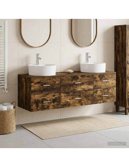 Set di Armadi da Bagno 3 pz Rovere Fumo 62,5 x 44,5 x 50 cm