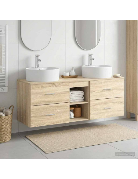 Set di Armadi da Bagno 3 pz Rovere Sonoma 49,5 x 44,5 x 65 cm