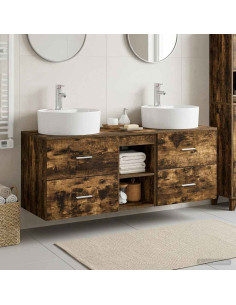 Set di Armadi da Bagno 3 pz Rovere Fumo 49,5 x 44,5 x 65 cm