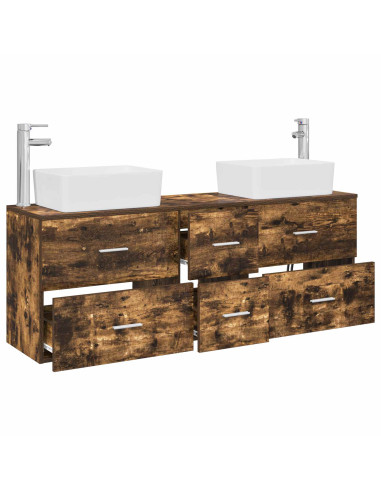 Set di Armadi da Bagno 3 pz Rovere Fumo 53 x 34,5 x 63 cm