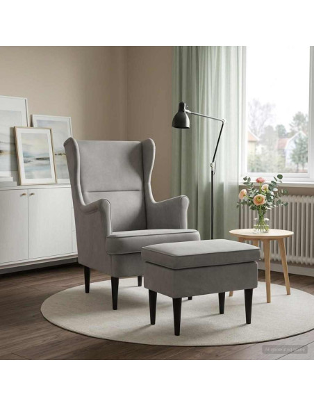 Poltrona con Ottomano 2 pz Grigio Chiaro Velluto
