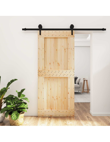 Porta scorrevole Naturale e Nero 90 x 210 cm