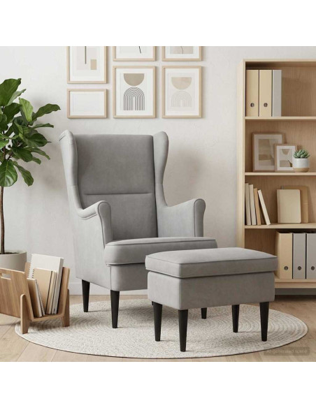 Poltrona con Ottomano 2 pz Grigio Chiaro Velluto
