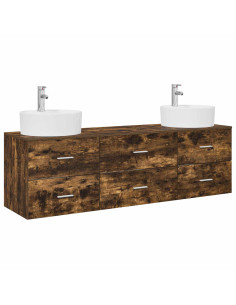 Set di Armadi da Bagno 3 pz Rovere Fumo 62,5 x 44,5 x 50 cm 2