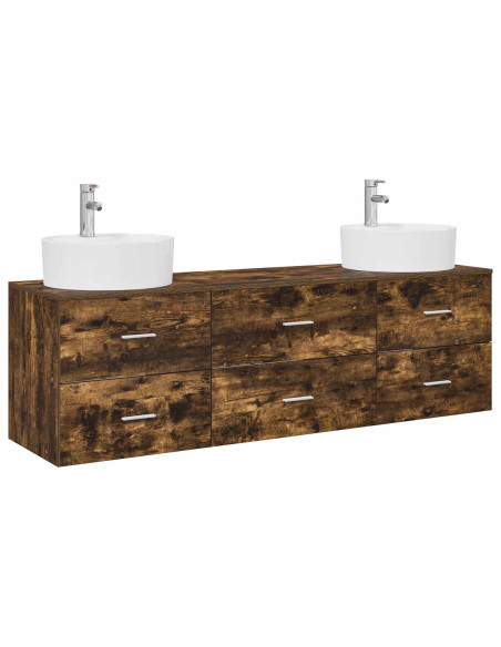 Set di Armadi da Bagno 3 pz Rovere Fumo 62,5 x 44,5 x 50 cm