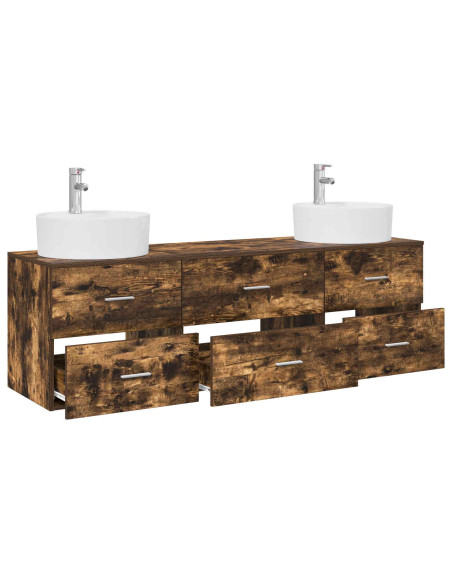 Set di Armadi da Bagno 3 pz Rovere Fumo 62,5 x 44,5 x 50 cm