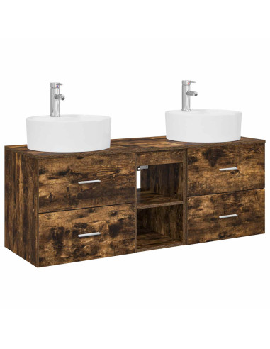 Set di Armadi da Bagno 3 pz Rovere Fumo 49,5 x 44,5 x 65 cm