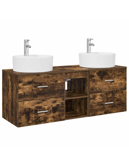 Set di Armadi da Bagno 3 pz Rovere Fumo 49,5 x 44,5 x 65 cm