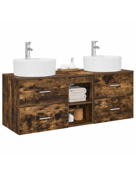 Set di Armadi da Bagno 3 pz Rovere Fumo 49,5 x 44,5 x 65 cm