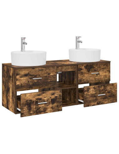 Set di Armadi da Bagno 3 pz Rovere Fumo 49,5 x 44,5 x 65 cm