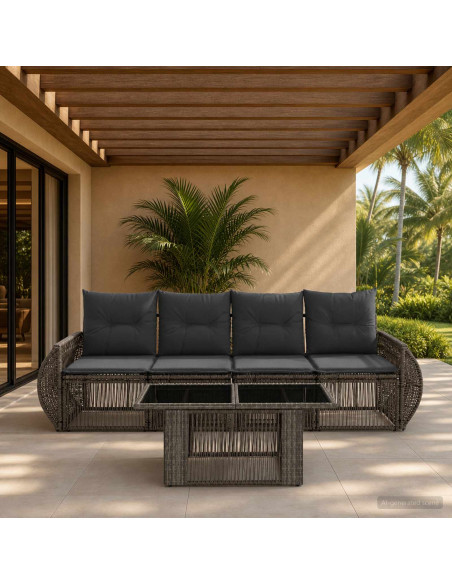 Set Divano da Giardino 5 pz Grigio e Grigio Scuro polyrattan