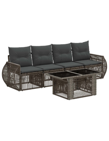 Set Divano da Giardino 5 pz Grigio e Grigio Scuro polyrattan