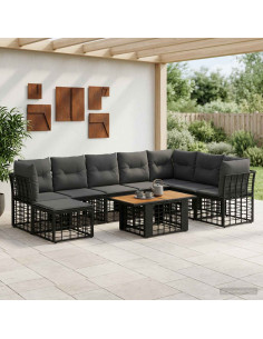Set Divano da Giardino 9 pz Nero e Grigio scuro polyrattan