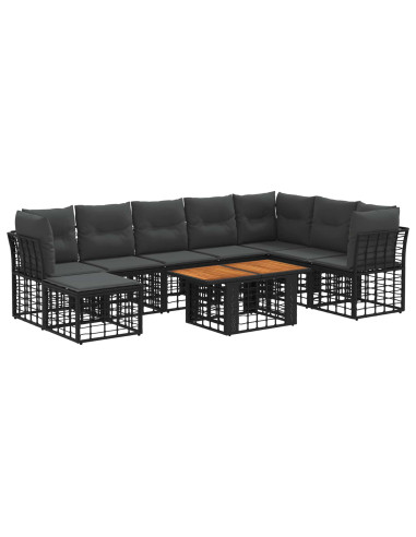 Set Divano da Giardino 9 pz Nero e Grigio scuro polyrattan