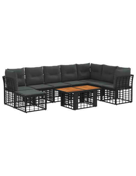 Set Divano da Giardino 9 pz Nero e Grigio scuro polyrattan