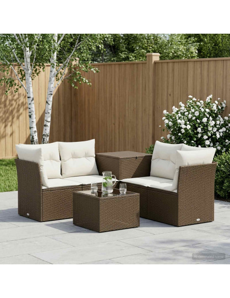 Set di divani 6 pz Marrone e Bianco Crema