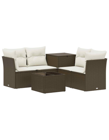 Set di divani 6 pz Marrone e Bianco Crema